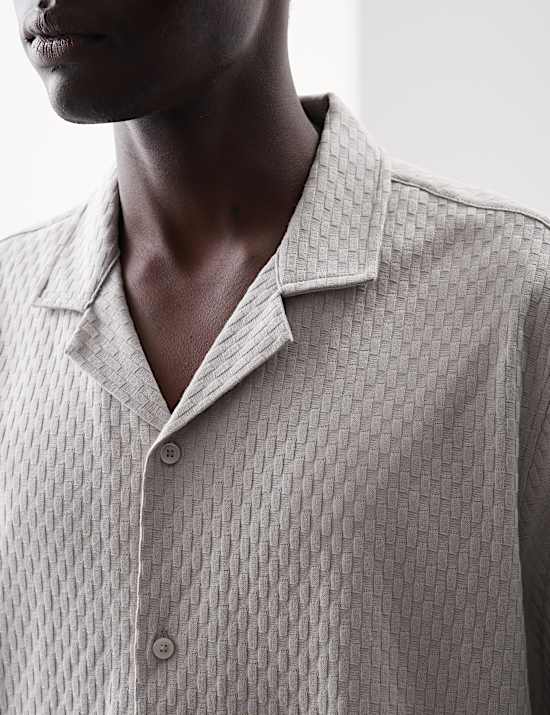 Pure Cotton Textured Jersey Oxford Shirt