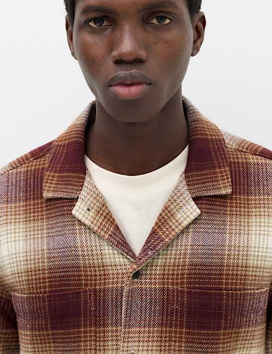 Pure Cotton Checked Revere Collar Flannel Shirt