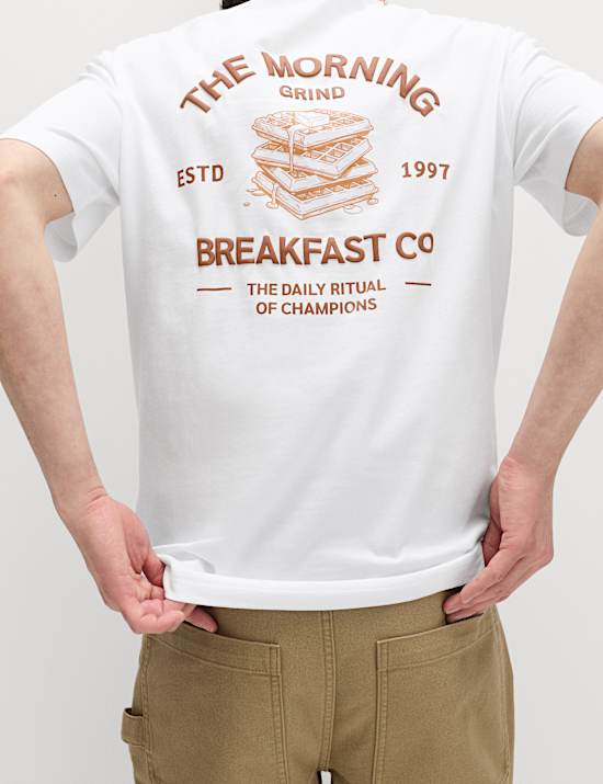 T-Shirt aus reiner Baumwolle mit Morgenroutinen-Grafik