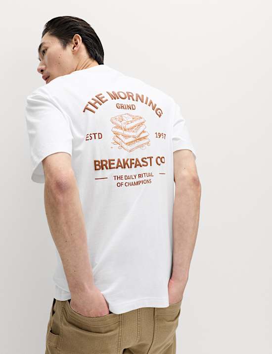 T-Shirt aus reiner Baumwolle mit Morgenroutinen-Grafik