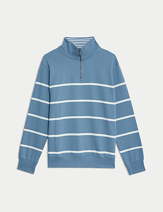 Ριγέ φούτερ με φερμουάρ στο μισό μήκος από 100% βαμβάκι