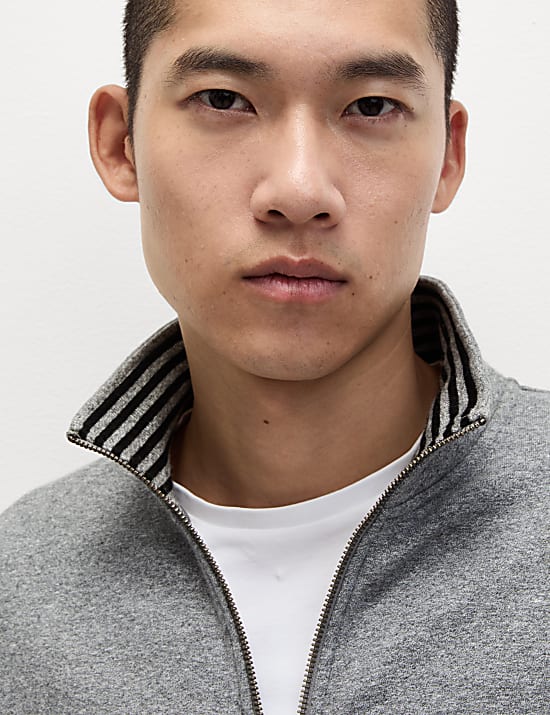 Pure Cotton Zip Up Funnel Neck Sweatshirt