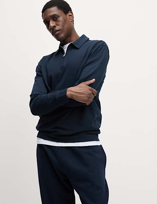 Cotton Rich Half Zip Polo Shirt