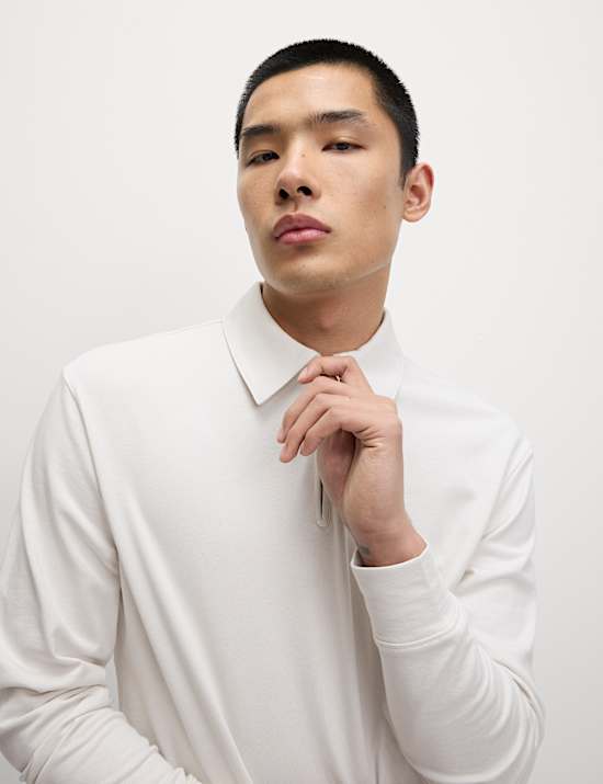 Polohemd mit hohem Baumwollanteil und halbem Reißverschluss