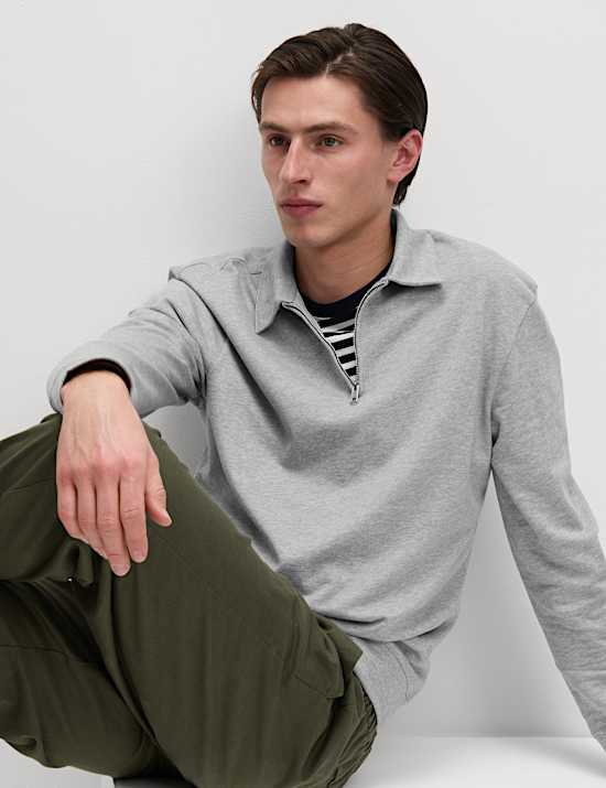 Cotton Rich Half Zip Polo Shirt