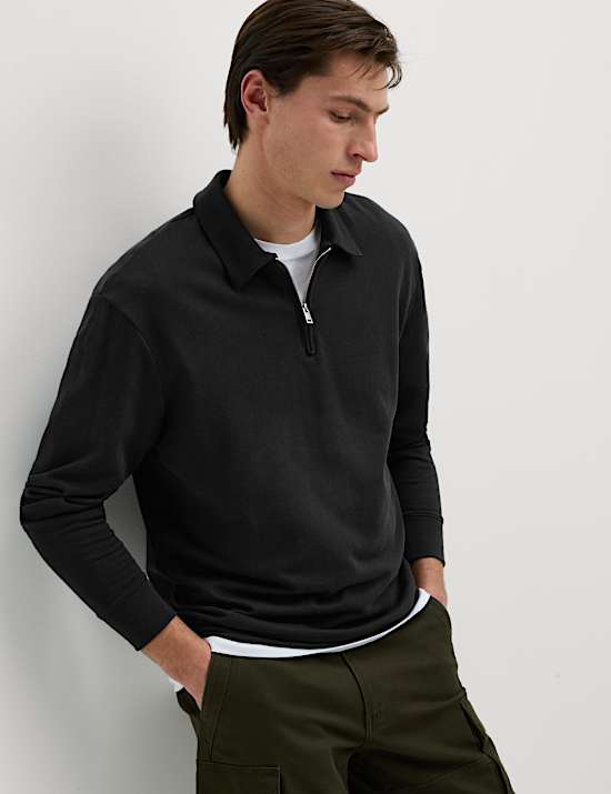 Cotton Rich Half Zip Polo Shirt