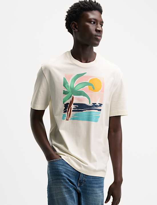 Pure Cotton Large Palm Graphic T-Shirt
