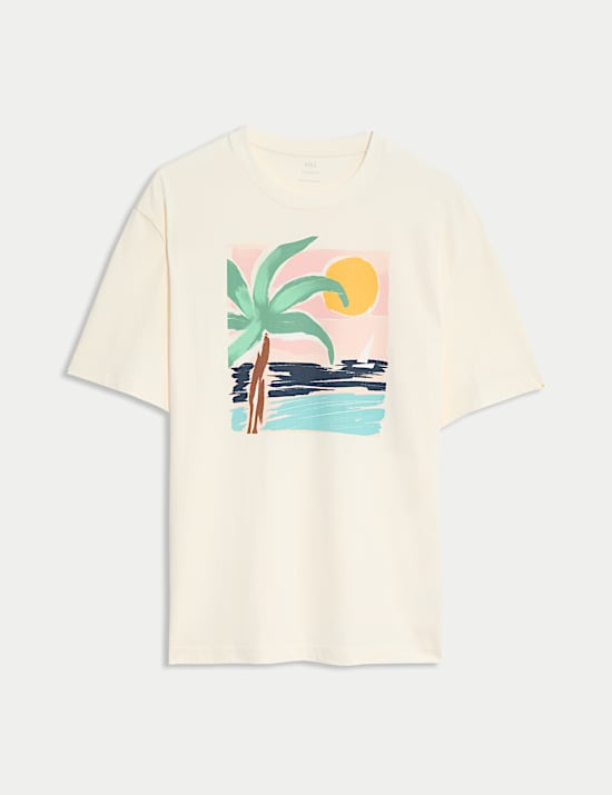 Pure Cotton Large Palm Graphic T-Shirt