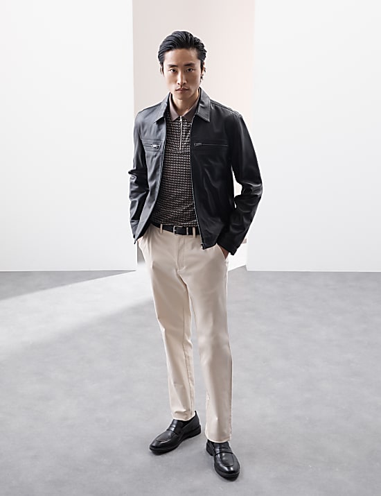 Cotton Rich Geometric Half Zip Polo Shirt