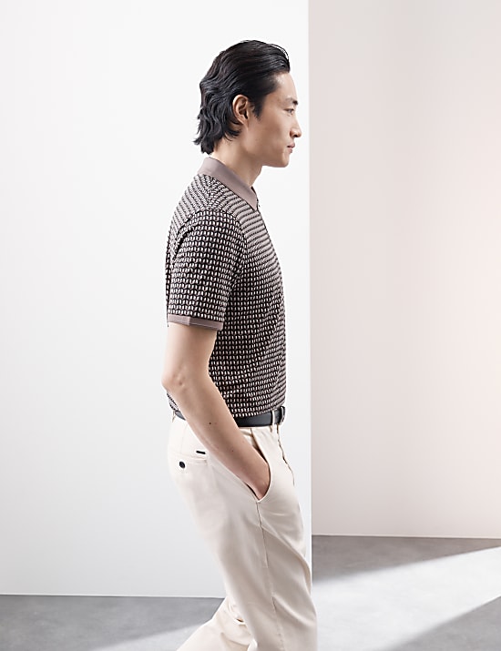 Cotton Rich Geometric Half Zip Polo Shirt