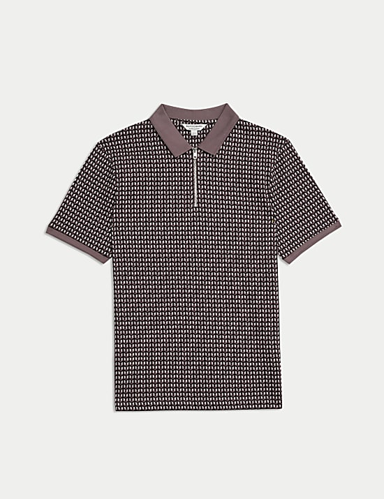 Cotton Rich Geometric Half Zip Polo Shirt