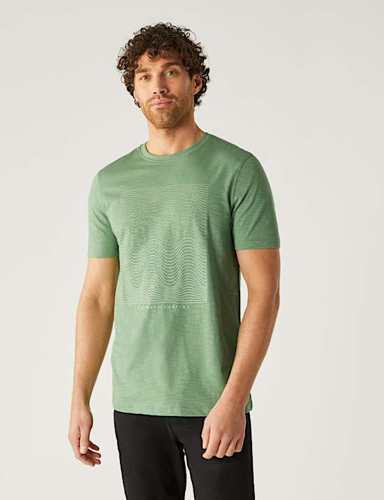 Pure Cotton Wave Graphic Crew Neck T-Shirt