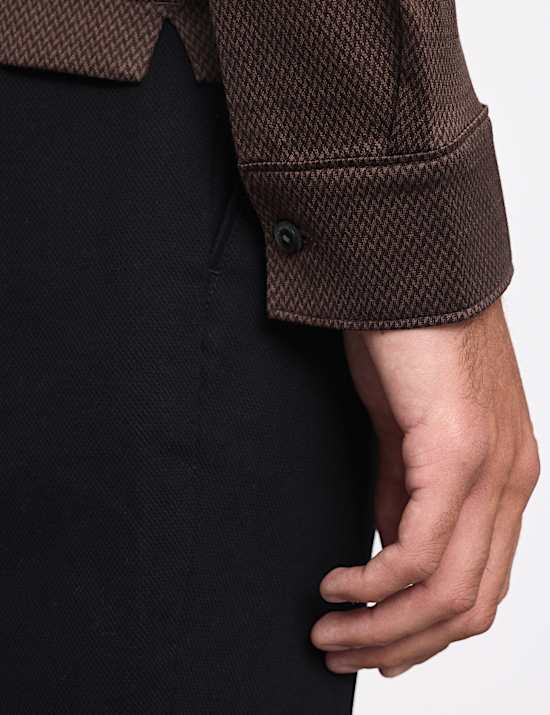 Pure Cotton Textured Long Sleeve Polo Shirt