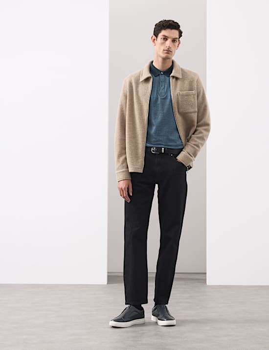 Pure Cotton Textured Long Sleeve Polo Shirt