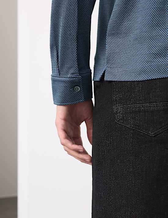 Pure Cotton Textured Long Sleeve Polo Shirt