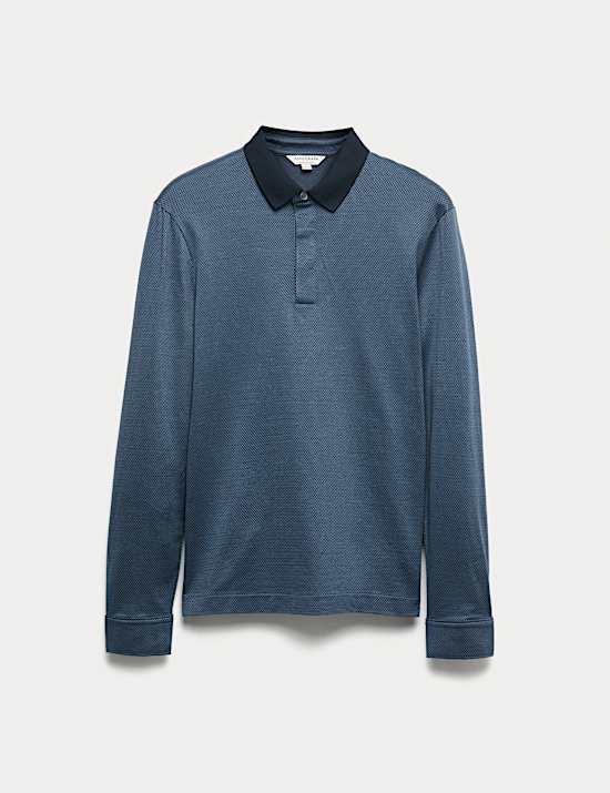 Polo 100 % coton texturé à manches longues