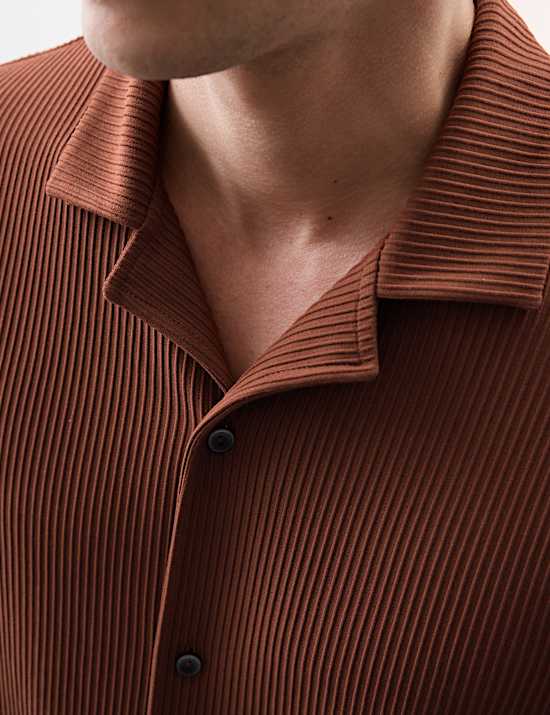 Overhemd met platte Cubaanse kraag en ottomanstructuur