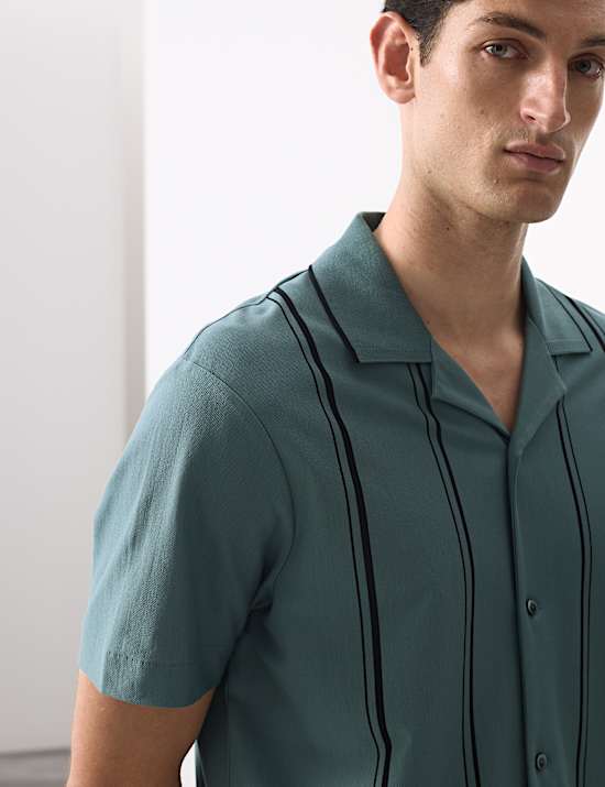 Cotton Rich Striped Revere Polo Shirt