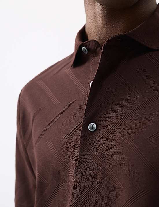 חולצת פולו מכותנה טהורה עם הדפס גיאומטרי