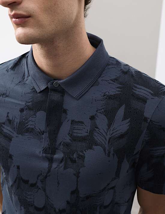 Pure Cotton Floral Print Polo Shirt