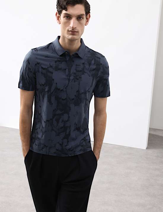 Pure Cotton Floral Print Polo Shirt