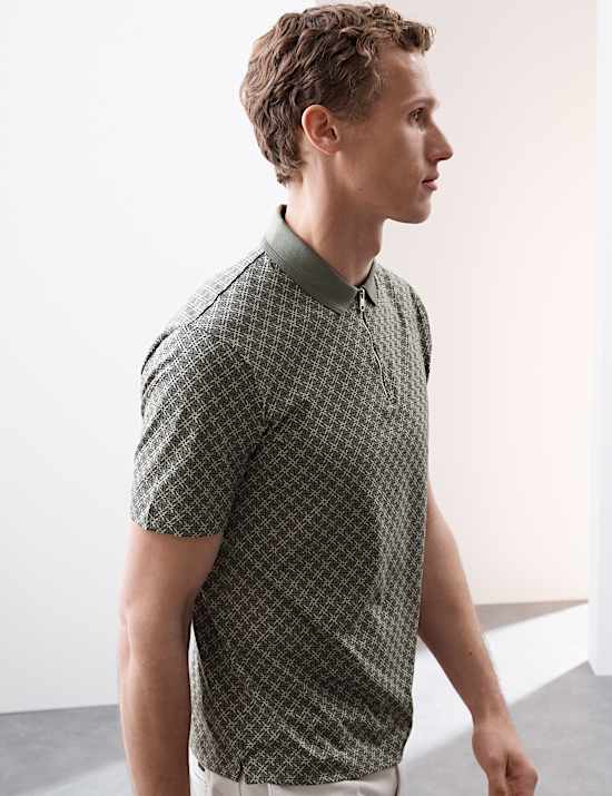 Pure Supima® Cotton Geometric Print Polo Shirt
