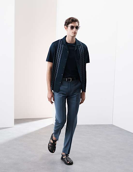 Pure Cotton Chain Print Revere Polo Shirt