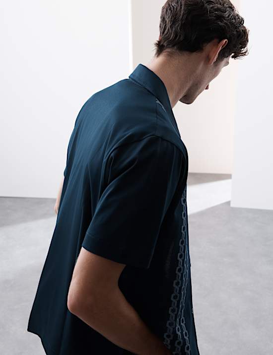 Pure Cotton Chain Print Revere Polo Shirt