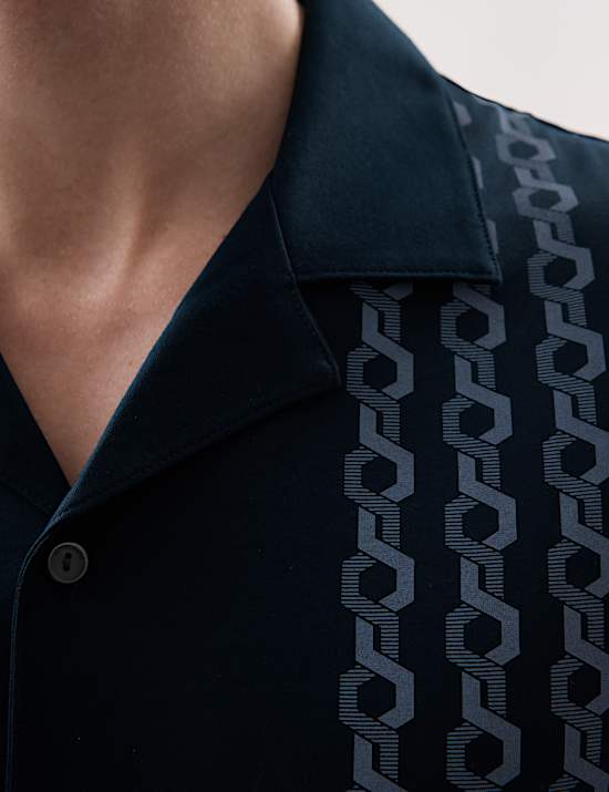 Pure Cotton Chain Print Revere Polo Shirt