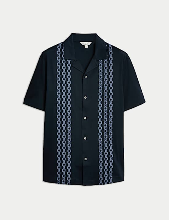 Pure Cotton Chain Print Revere Polo Shirt