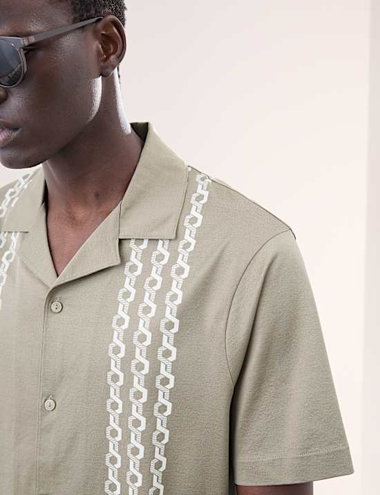 Pure Cotton Chain Print Revere Polo Shirt