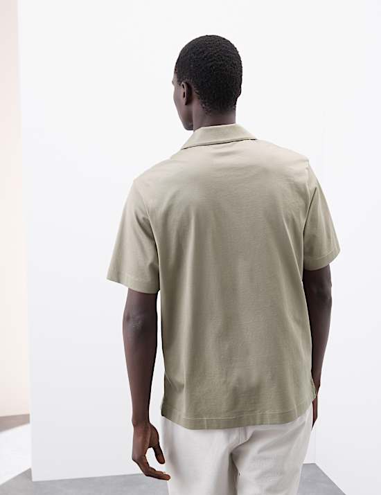 Pure Cotton Chain Print Revere Polo Shirt