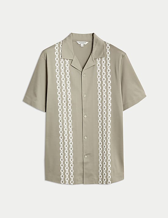 Pure Cotton Chain Print Revere Polo Shirt