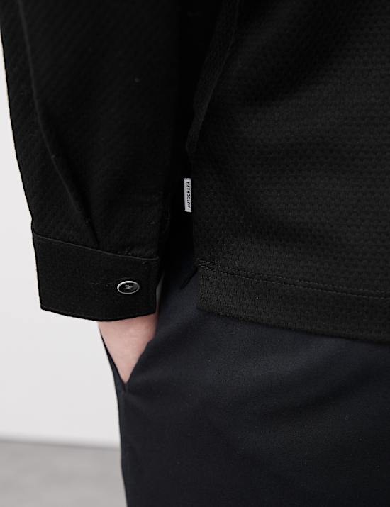 Pure Cotton Textured Long Sleeved Polo Shirt