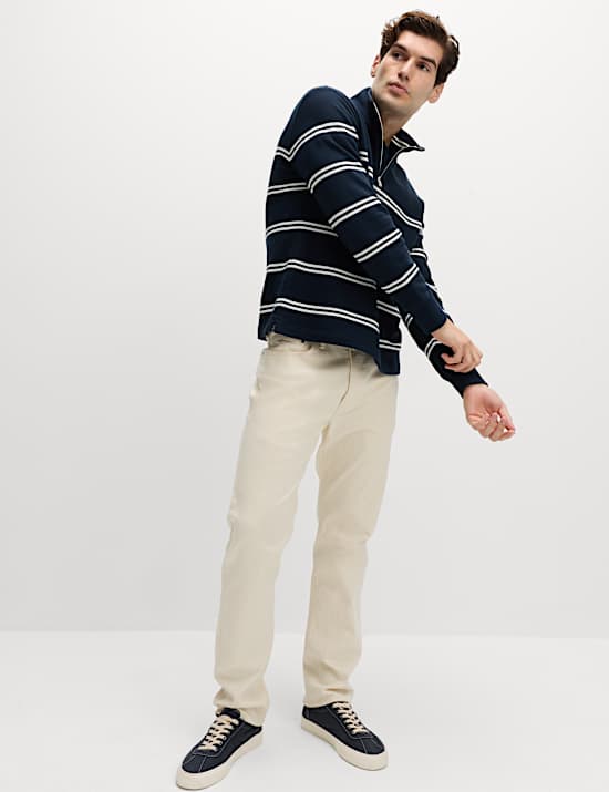 Pure Cotton Striped Half Zip Sweatshirt