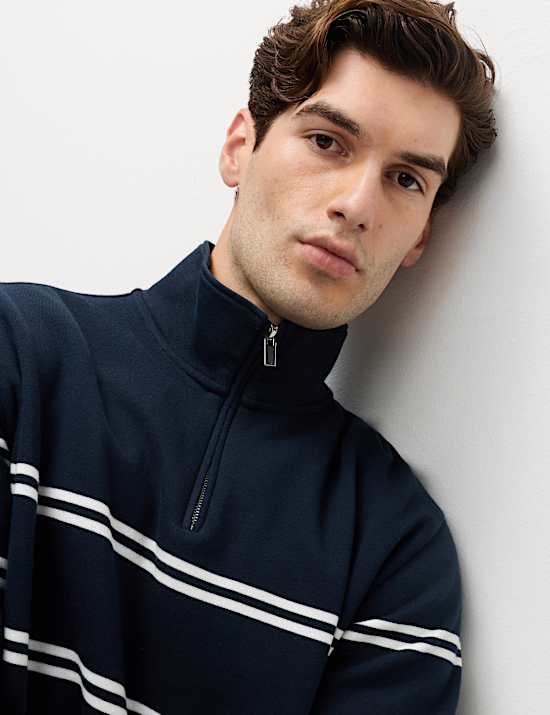 Pure Cotton Striped Half Zip Sweatshirt