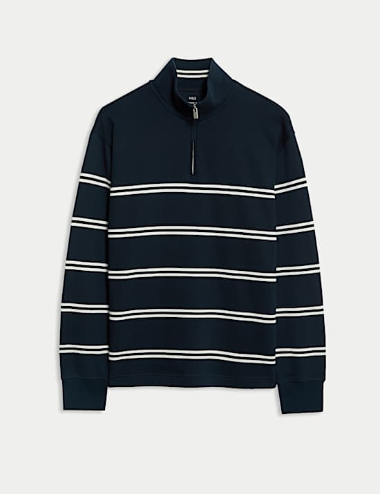 Pure Cotton Striped Half Zip Sweatshirt