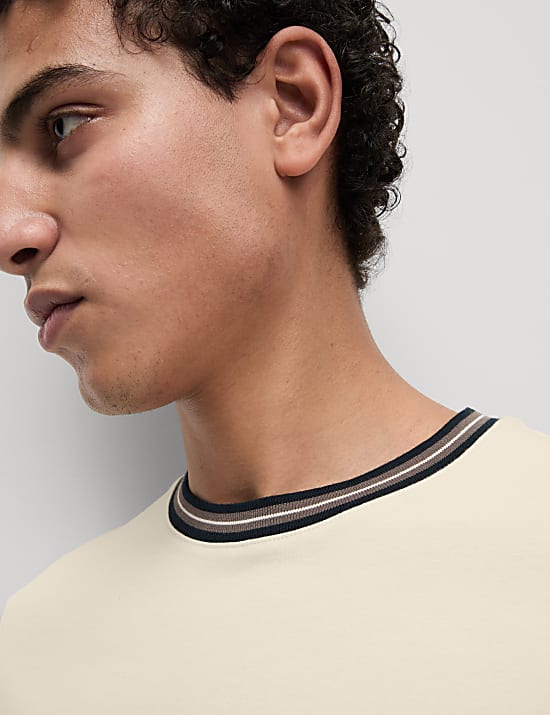 T-shirt 100 % coton &agrave; bordures contrast&eacute;es