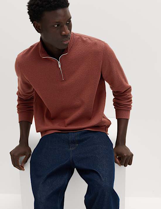 Cotton Rich Double Knit Half Zip Sweatshirt