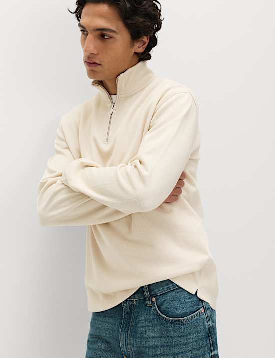 Cotton Rich Double Knit Half Zip Sweatshirt