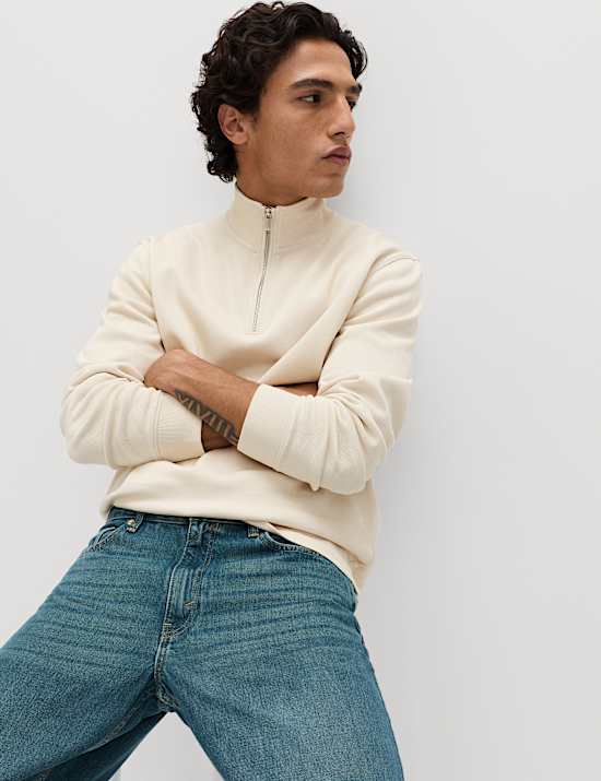 Cotton Rich Double Knit Half Zip Sweatshirt