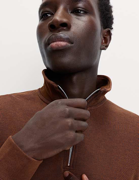 Doppelstrick-Sweatshirt mit hohem Baumwollanteil und halbem Reißverschluss