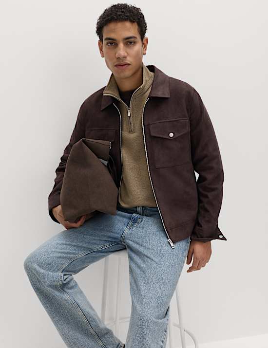 Sweatshirt en coton &agrave; maille double et col demi-zipp&eacute;