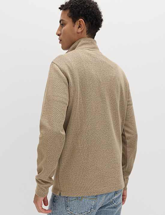 Sweatshirt en coton &agrave; maille double et col demi-zipp&eacute;