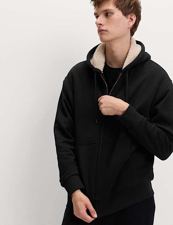 Sweat en coton à capuche avec doublure en polaire