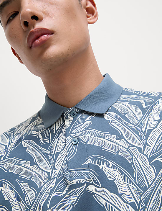 Pure Cotton Banana Leaf Print Polo Shirt