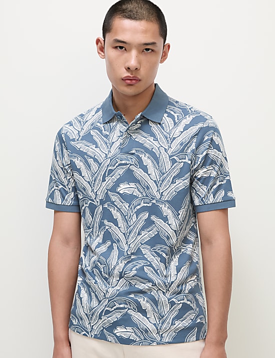Pure Cotton Banana Leaf Print Polo Shirt