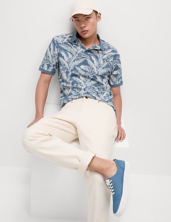 Pure Cotton Banana Leaf Print Polo Shirt