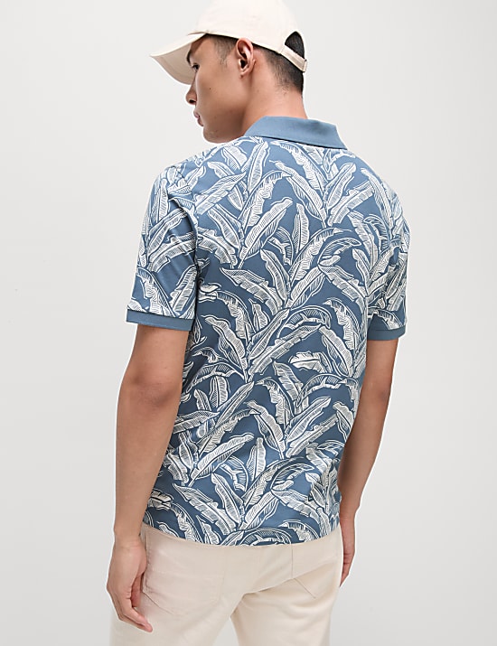 Pure Cotton Banana Leaf Print Polo Shirt
