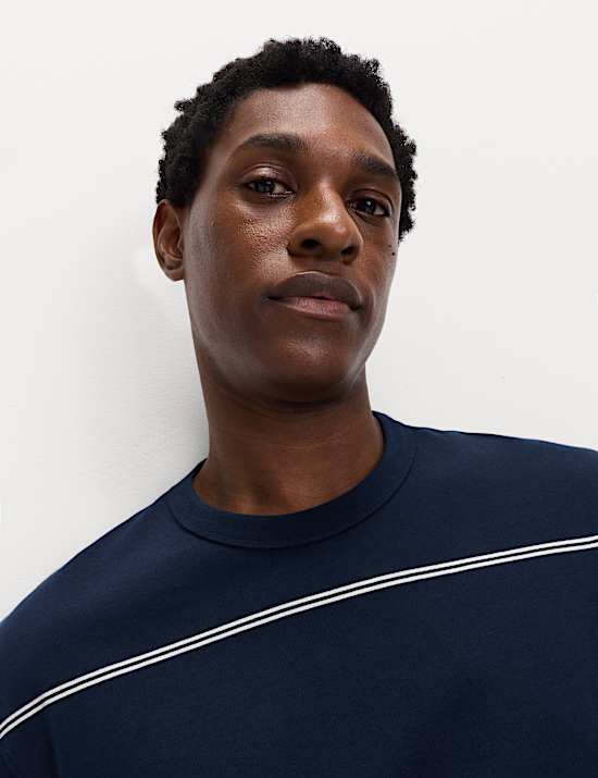 Pure Cotton Striped Relaxed Crew Neck T-Shirt